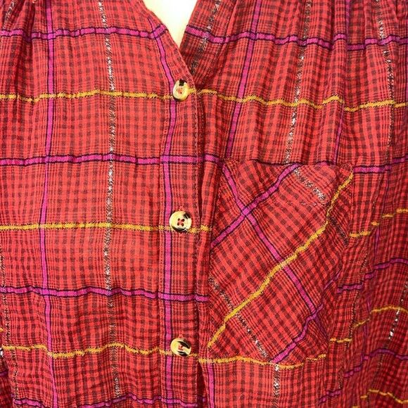 Free People Break My Stride Button Down Plaid Long Sleeve Top - Picture 4 of 7